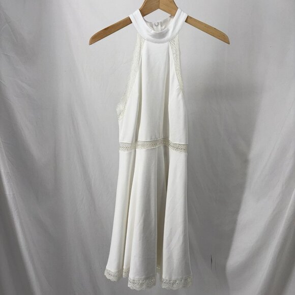 NWT LULUS White Lace Trim Skater Dress Womens Size Small Reach Out My Hand Lined - Picture 4 of 14